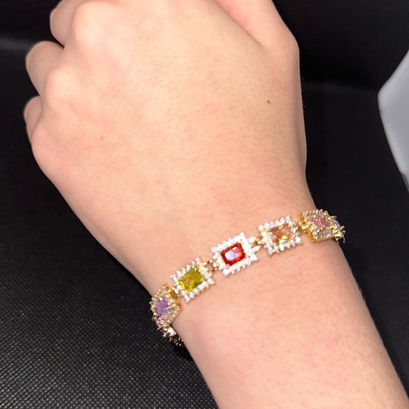 18K Yellow Gold Plated Multi-colored CZ bracelet from Pretty Bird🩷💜💚❤️🧡 - Picture 3 of 7